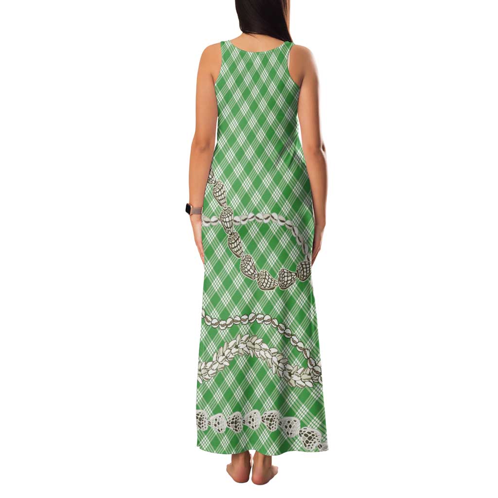 Green Aloha Hawaii Shell Lei Family Matching Tank Maxi Dress and Hawaiian Shirt Palaka Hebrew Cone Honey Cowrie Elegant Curves - Polynesian Pride