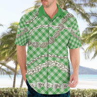 Green Aloha Hawaii Shell Lei Hawaiian Shirt Palaka Hebrew Cone Honey Cowrie Elegant Curves - Polynesian Pride