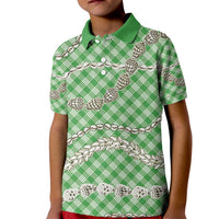 Green Aloha Hawaii Shell Lei Kid Polo Shirt Palaka Hebrew Cone Honey Cowrie Elegant Curves - Polynesian Pride
