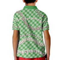 Green Aloha Hawaii Shell Lei Kid Polo Shirt Palaka Hebrew Cone Honey Cowrie Elegant Curves - Polynesian Pride