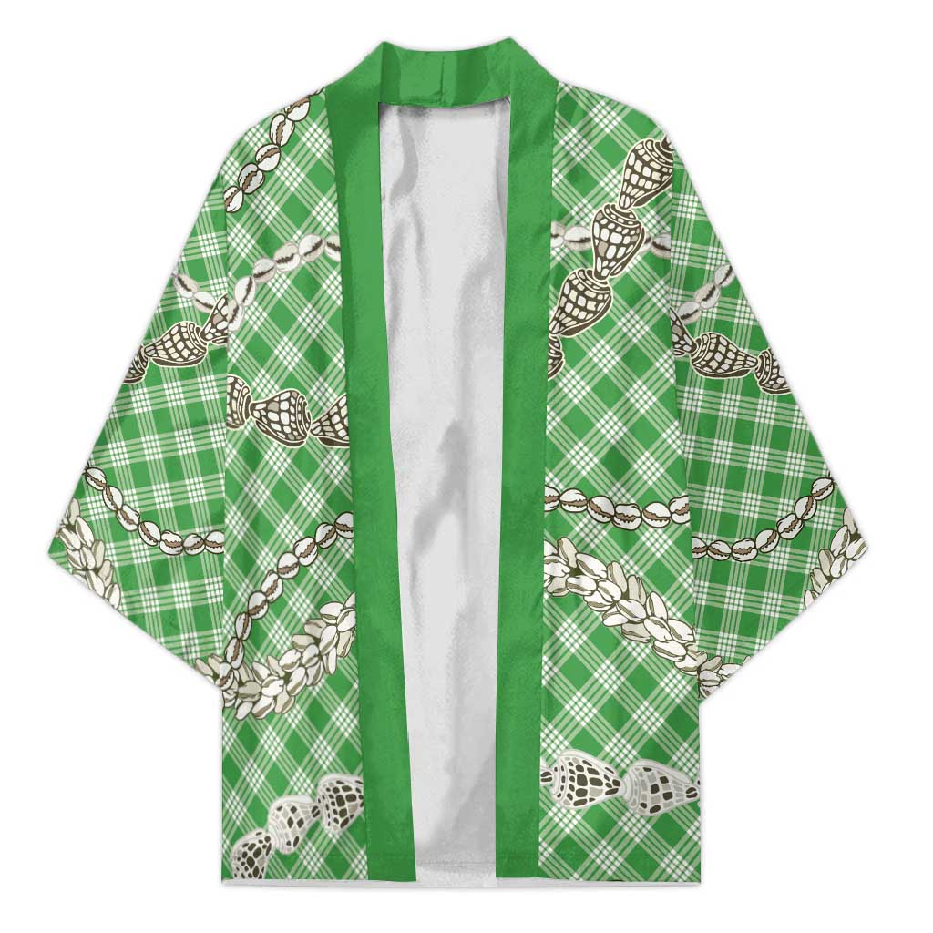 Green Aloha Hawaii Shell Lei Kimono Palaka Hebrew Cone Honey Cowrie Elegant Curves - Polynesian Pride