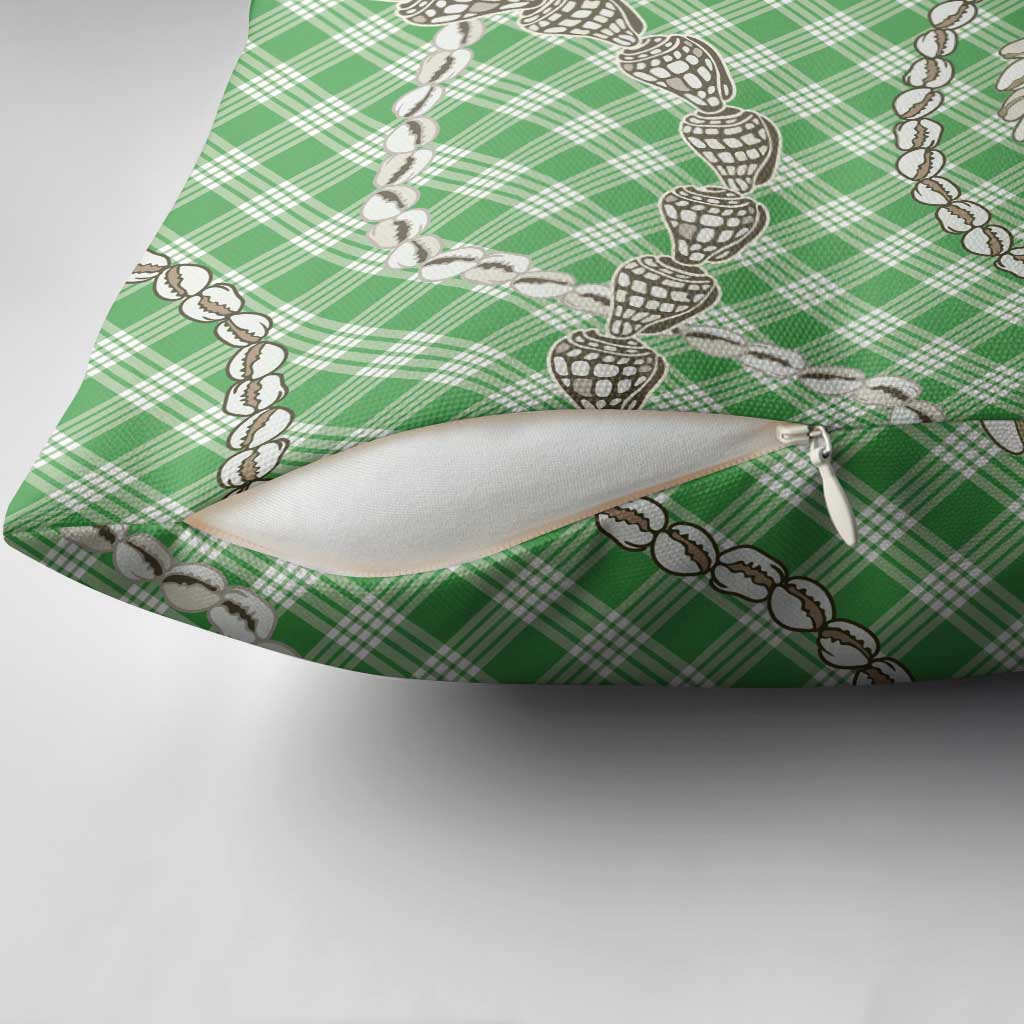 Green Aloha Hawaii Shell Lei Pillow Cover Palaka Hebrew Cone Honey Cowrie Elegant Curves - Polynesian Pride