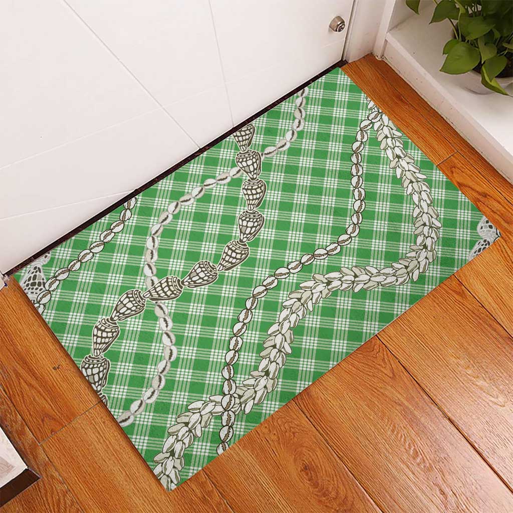 Green Aloha Hawaii Shell Lei Rubber Doormat Palaka Hebrew Cone Honey Cowrie Elegant Curves - Polynesian Pride