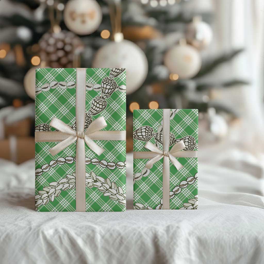 Green Aloha Hawaii Shell Lei Wrapping Paper Palaka Hebrew Cone Honey Cowrie Elegant Curves LT14 - Polynesian Pride