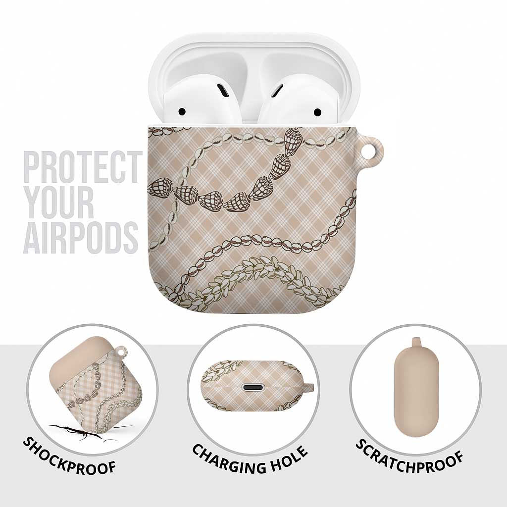 Beige Aloha Hawaii Shell Lei AirPods Case Palaka Hebrew Cone Honey Cowrie Elegant Curves - Polynesian Pride