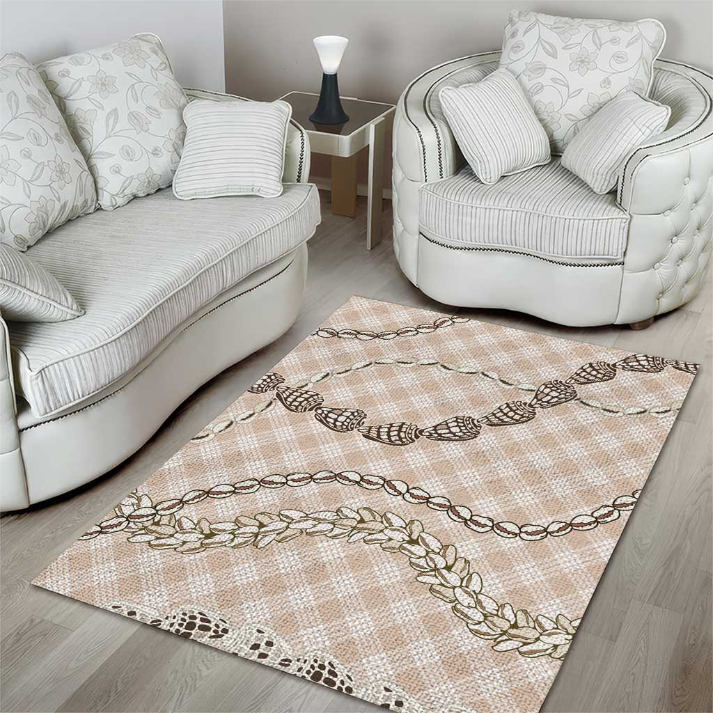 Beige Aloha Hawaii Shell Lei Area Rug Palaka Hebrew Cone Honey Cowrie Elegant Curves - Polynesian Pride