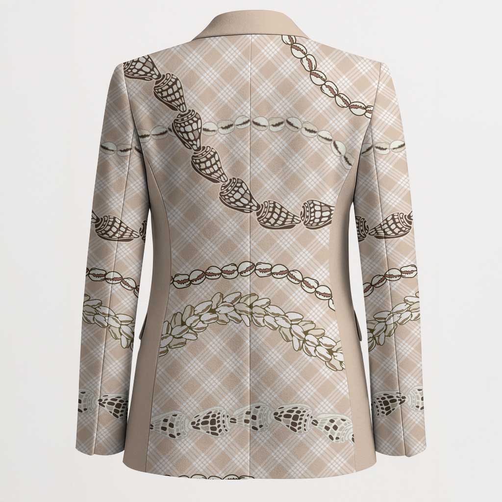 Beige Aloha Hawaii Shell Lei Blazer Palaka Hebrew Cone Honey Cowrie Elegant Curves - Polynesian Pride