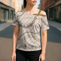 Beige Aloha Hawaii Shell Lei Cross Shoulder Shirt Palaka Hebrew Cone Honey Cowrie Elegant Curves - Polynesian Pride