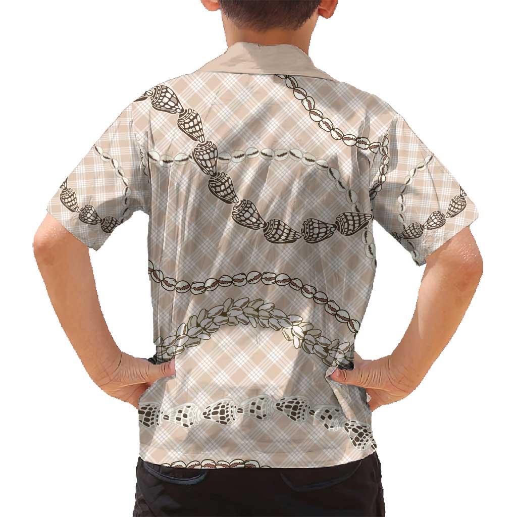 Beige Aloha Hawaii Shell Lei Family Matching Off Shoulder Maxi Dress and Hawaiian Shirt Palaka Hebrew Cone Honey Cowrie Elegant Curves - Polynesian Pride