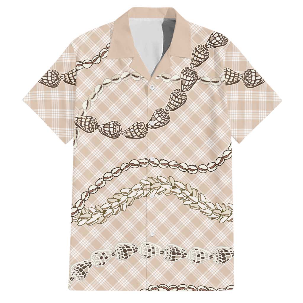 Beige Aloha Hawaii Shell Lei Family Matching Puletasi and Hawaiian Shirt Palaka Hebrew Cone Honey Cowrie Elegant Curves - Polynesian Pride