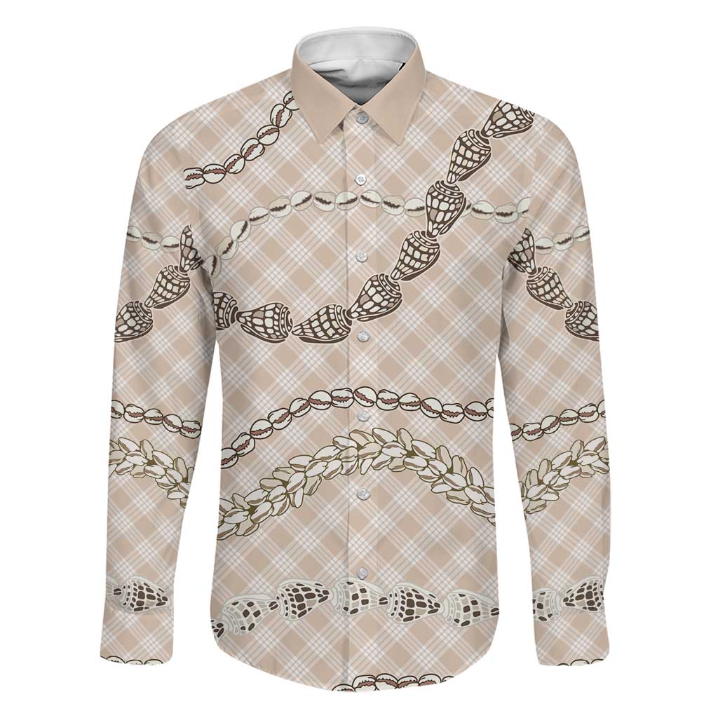 Beige Aloha Hawaii Shell Lei Family Matching Puletasi and Hawaiian Shirt Palaka Hebrew Cone Honey Cowrie Elegant Curves - Polynesian Pride