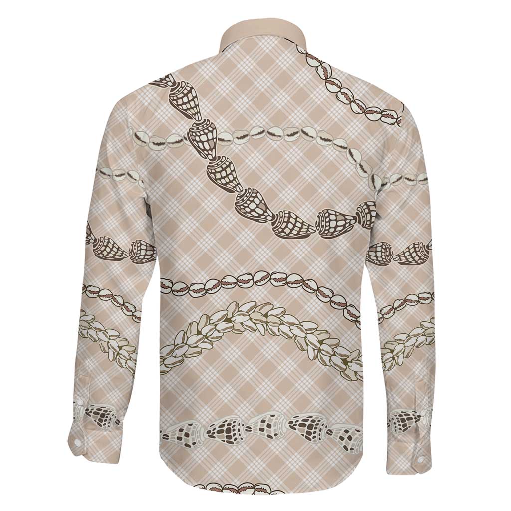 Beige Aloha Hawaii Shell Lei Family Matching Puletasi and Hawaiian Shirt Palaka Hebrew Cone Honey Cowrie Elegant Curves - Polynesian Pride