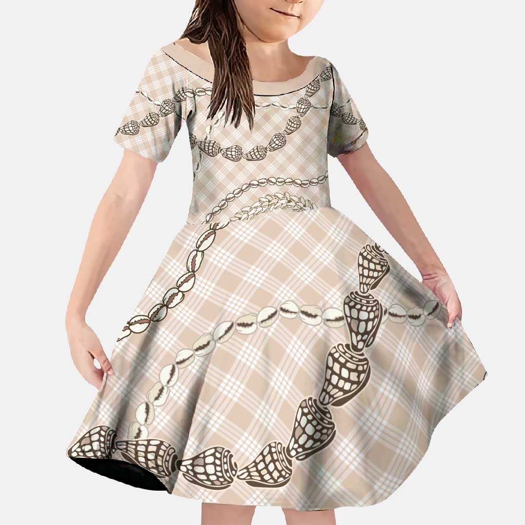 Beige Aloha Hawaii Shell Lei Family Matching Summer Maxi Dress and Hawaiian Shirt Palaka Hebrew Cone Honey Cowrie Elegant Curves - Polynesian Pride