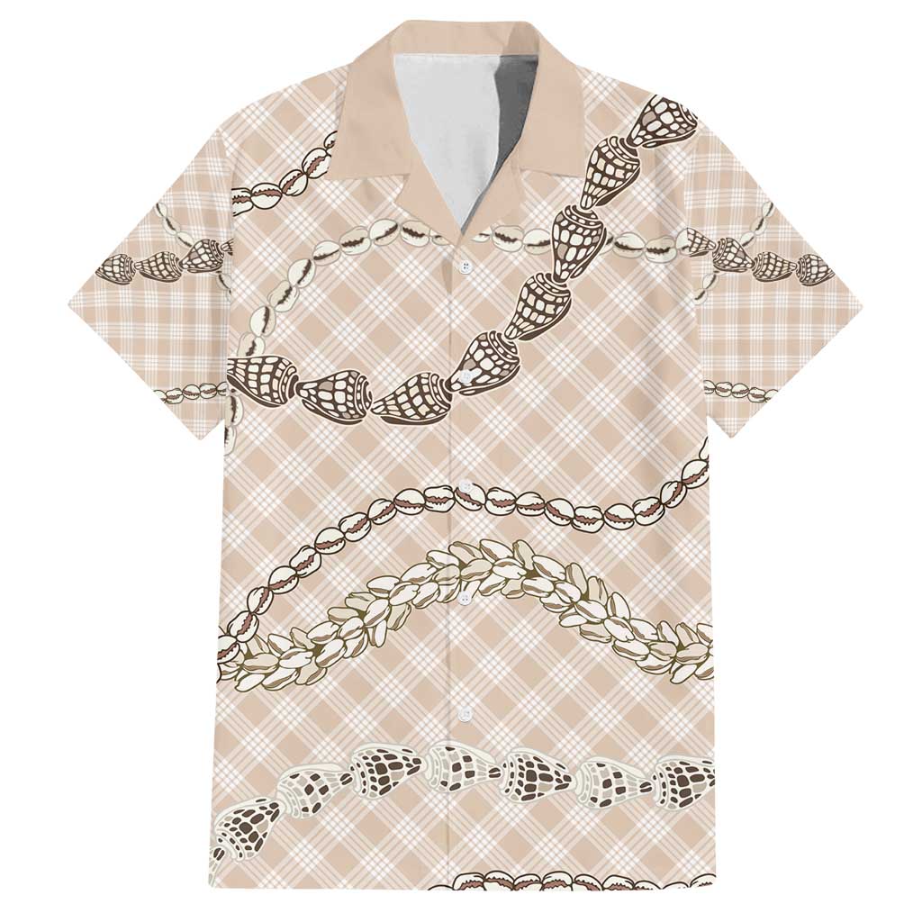 Beige Aloha Hawaii Shell Lei Family Matching Summer Maxi Dress and Hawaiian Shirt Palaka Hebrew Cone Honey Cowrie Elegant Curves - Polynesian Pride