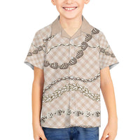 Beige Aloha Hawaii Shell Lei Hawaiian Shirt Palaka Hebrew Cone Honey Cowrie Elegant Curves - Polynesian Pride