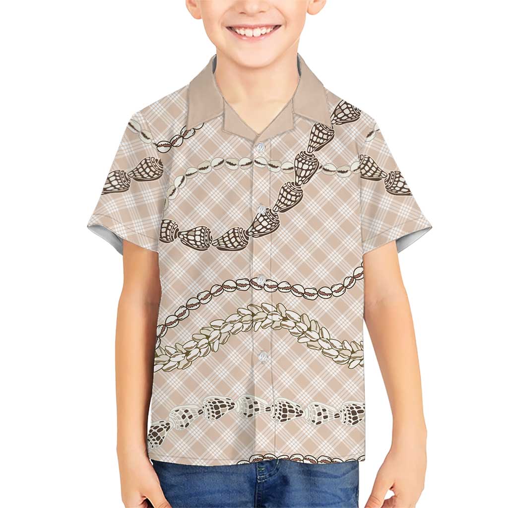 Beige Aloha Hawaii Shell Lei Kid Hawaiian Shirt Palaka Hebrew Cone Honey Cowrie Elegant Curves LT14 Kid Beige - Polynesian Pride