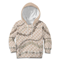 Beige Aloha Hawaii Shell Lei Kid Hoodie Palaka Hebrew Cone Honey Cowrie Elegant Curves - Polynesian Pride