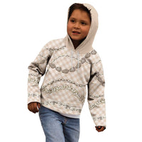 Beige Aloha Hawaii Shell Lei Kid Hoodie Palaka Hebrew Cone Honey Cowrie Elegant Curves - Polynesian Pride