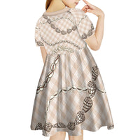 Beige Aloha Hawaii Shell Lei Kid Short Sleeve Dress Palaka Hebrew Cone Honey Cowrie Elegant Curves - Polynesian Pride