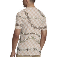 Beige Aloha Hawaii Shell Lei Rugby Jersey Palaka Hebrew Cone Honey Cowrie Elegant Curves - Polynesian Pride