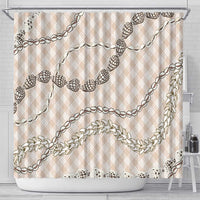 Beige Aloha Hawaii Shell Lei Shower Curtain Palaka Hebrew Cone Honey Cowrie Elegant Curves - Polynesian Pride