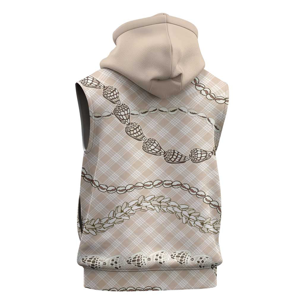 Beige Aloha Hawaii Shell Lei Sleeveless Zip Hoodie Palaka Hebrew Cone Honey Cowrie Elegant Curves LT14 - Polynesian Pride