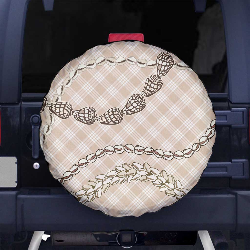 Beige Aloha Hawaii Shell Lei Spare Tire Cover Palaka Hebrew Cone Honey Cowrie Elegant Curves - Polynesian Pride