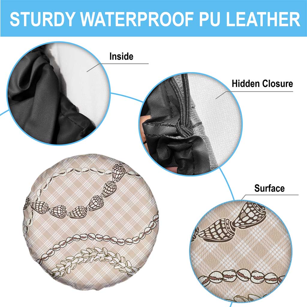 Beige Aloha Hawaii Shell Lei Spare Tire Cover Palaka Hebrew Cone Honey Cowrie Elegant Curves - Polynesian Pride