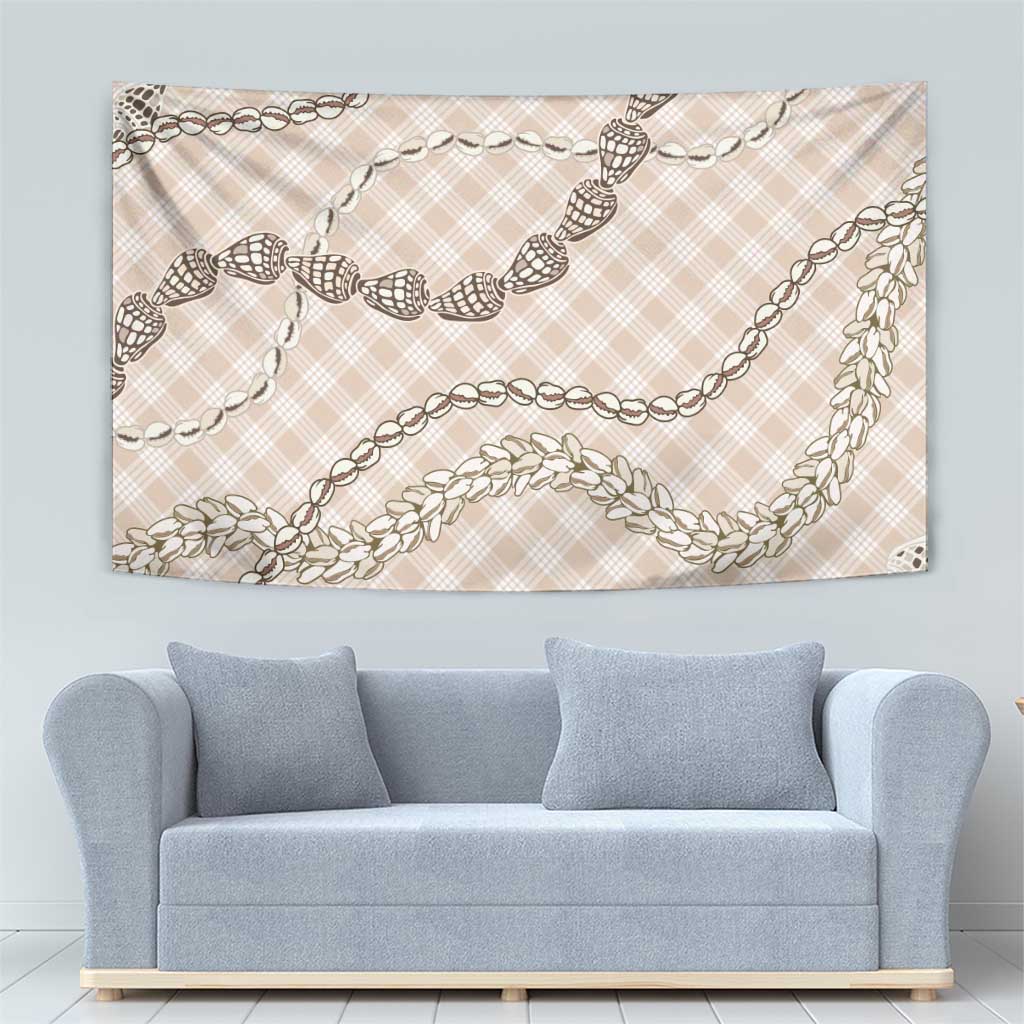 Beige Aloha Hawaii Shell Lei Tapestry Palaka Hebrew Cone Honey Cowrie Elegant Curves - Polynesian Pride
