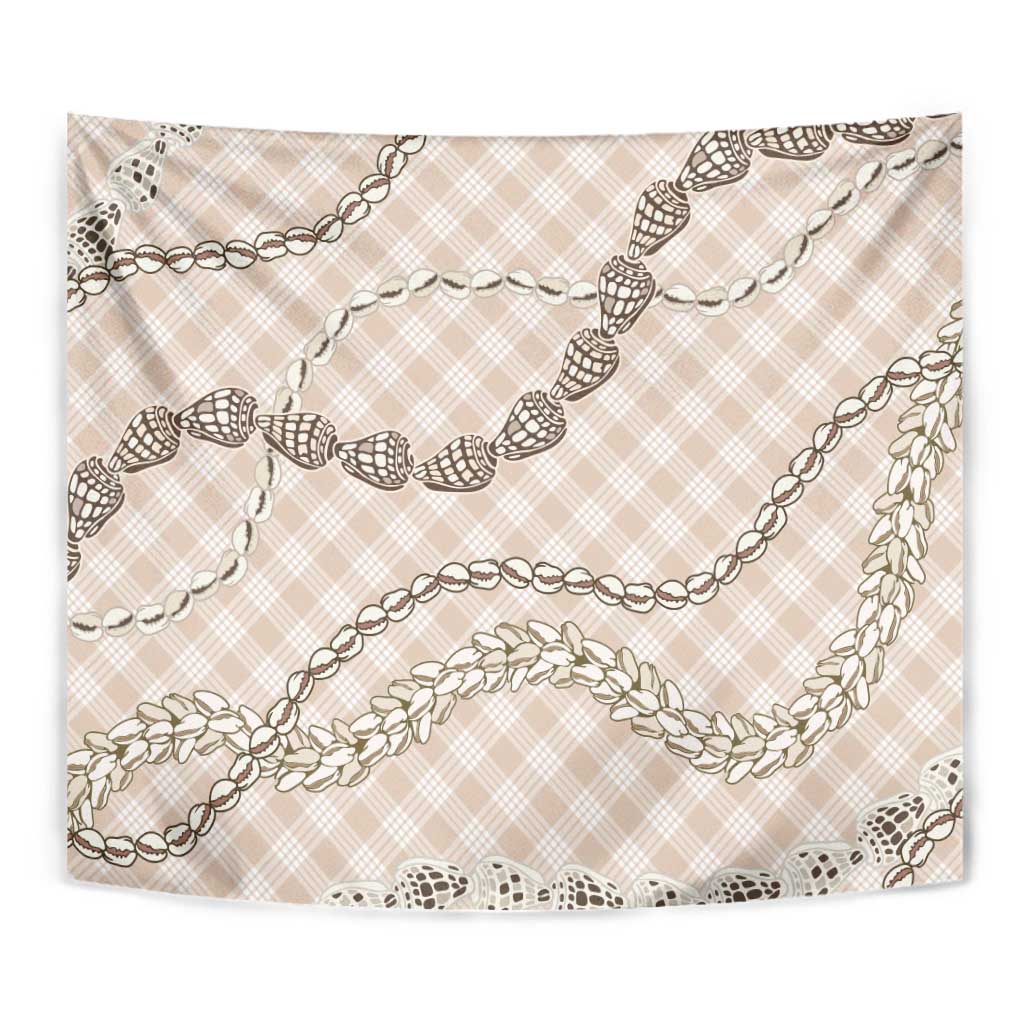 Beige Aloha Hawaii Shell Lei Tapestry Palaka Hebrew Cone Honey Cowrie Elegant Curves - Polynesian Pride