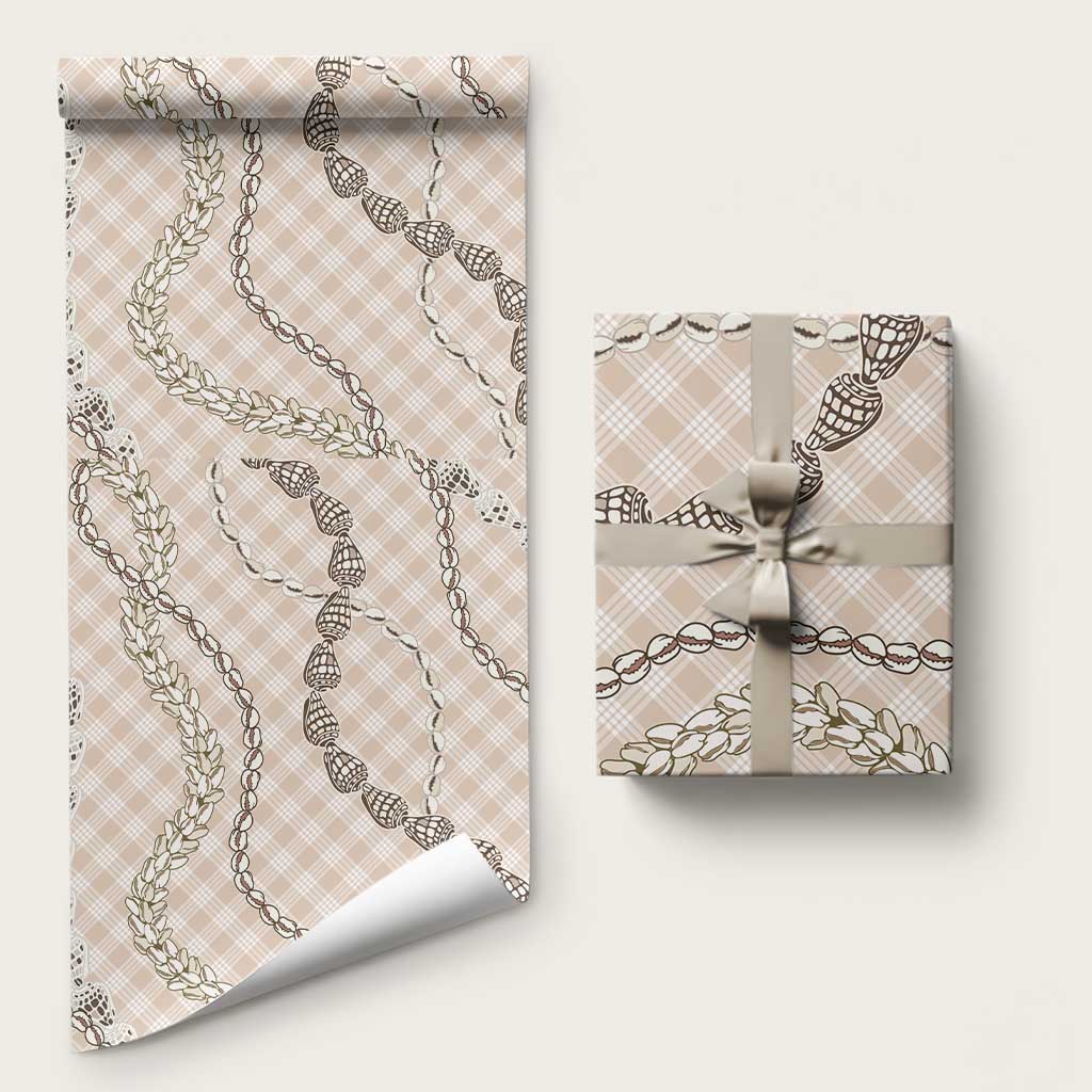 Beige Aloha Hawaii Shell Lei Wrapping Paper Palaka Hebrew Cone Honey Cowrie Elegant Curves LT14 58" × 23" Beige - Polynesian Pride