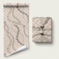 Beige Aloha Hawaii Shell Lei Wrapping Paper Palaka Hebrew Cone Honey Cowrie Elegant Curves LT14 58" × 23" Beige - Polynesian Pride