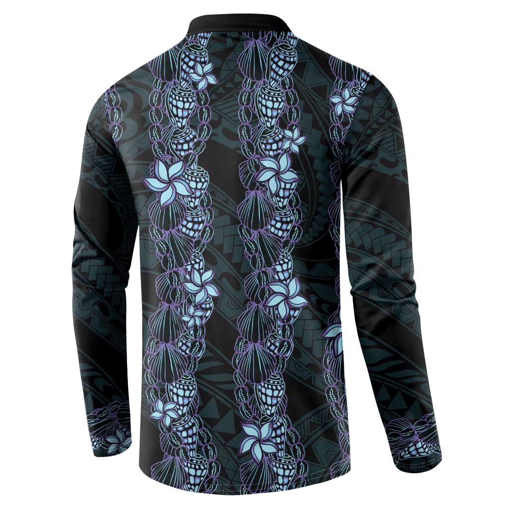 Purple Paradise Hawaii Shell Lei Button Sweatshirt Hawaiian Sunrise Shell Hebrew Cone Plumeria - Polynesian Pride