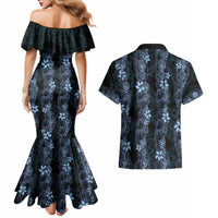 Purple Paradise Hawaii Shell Lei Couples Matching Mermaid Dress and Hawaiian Shirt Hawaiian Sunrise Shell Hebrew Cone Plumeria - Polynesian Pride