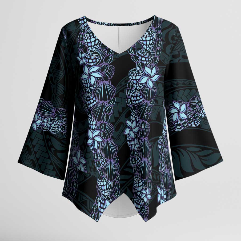 Purple Paradise Hawaii Shell Lei Kimono Sleeve Blouse Hawaiian Sunrise Shell Hebrew Cone Plumeria - Polynesian Pride