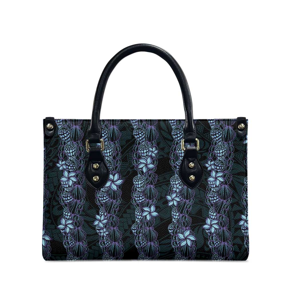 Purple Paradise Hawaii Shell Lei Leather Bag Hawaiian Sunrise Shell Hebrew Cone Plumeria - Polynesian Pride