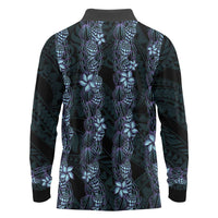 Purple Paradise Hawaii Shell Lei Long Sleeve Polo Shirt Hawaiian Sunrise Shell Hebrew Cone Plumeria - Polynesian Pride