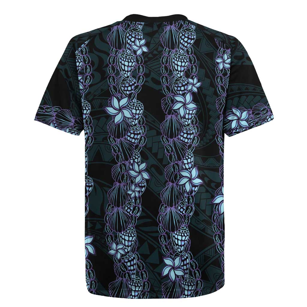 Purple Paradise Hawaii Shell Lei Rugby Jersey Hawaiian Sunrise Shell Hebrew Cone Plumeria - Polynesian Pride