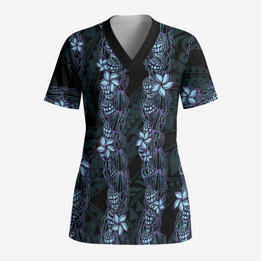 Purple Paradise Hawaii Shell Lei Scrub Top Hawaiian Sunrise Shell Hebrew Cone Plumeria - Polynesian Pride