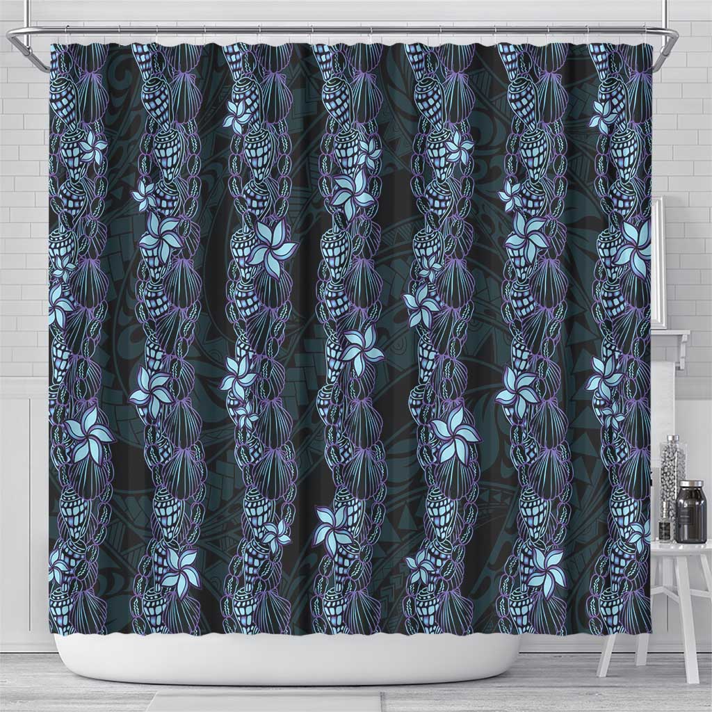 Purple Paradise Hawaii Shell Lei Shower Curtain Hawaiian Sunrise Shell Hebrew Cone Plumeria - Polynesian Pride