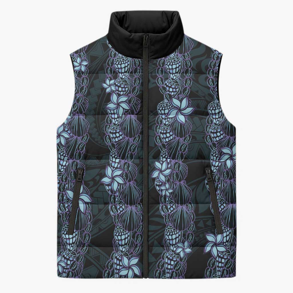Purple Paradise Hawaii Shell Lei Sleeveless Puffer Jacket Hawaiian Sunrise Shell Hebrew Cone Plumeria - Polynesian Pride