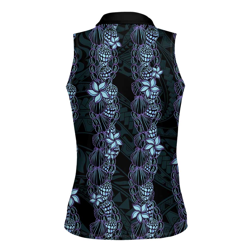 Purple Paradise Hawaii Shell Lei Women Sleeveless Polo Shirt Hawaiian Sunrise Shell Hebrew Cone Plumeria - Polynesian Pride