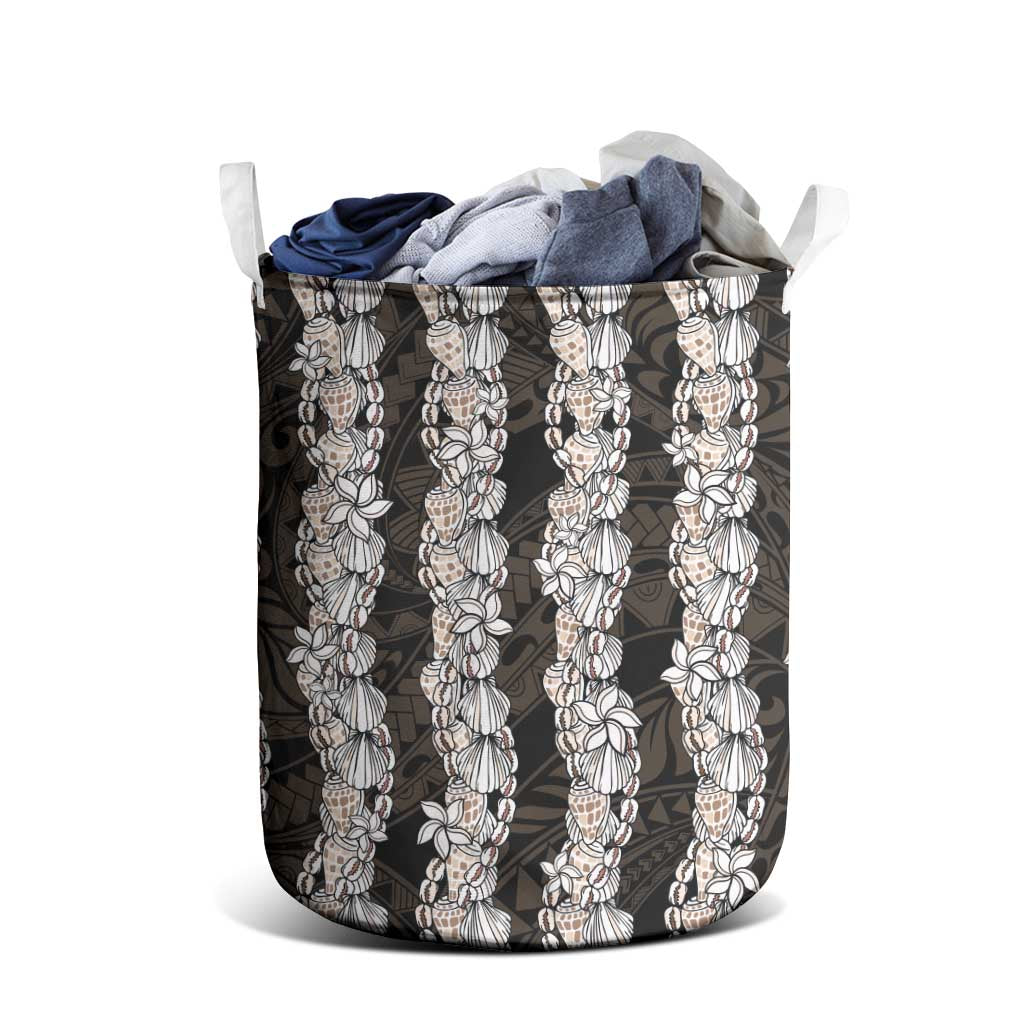 Black and Beige Hawaii Shell Lei Laundry Basket Hawaiian Sunrise Shell Hebrew Cone Plumeria - Polynesian Pride