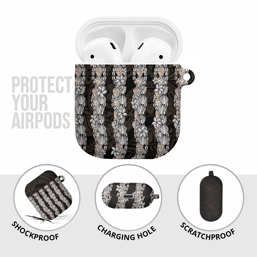 Black and Beige Hawaii Shell Lei AirPods Case Hawaiian Sunrise Shell Hebrew Cone Plumeria - Polynesian Pride