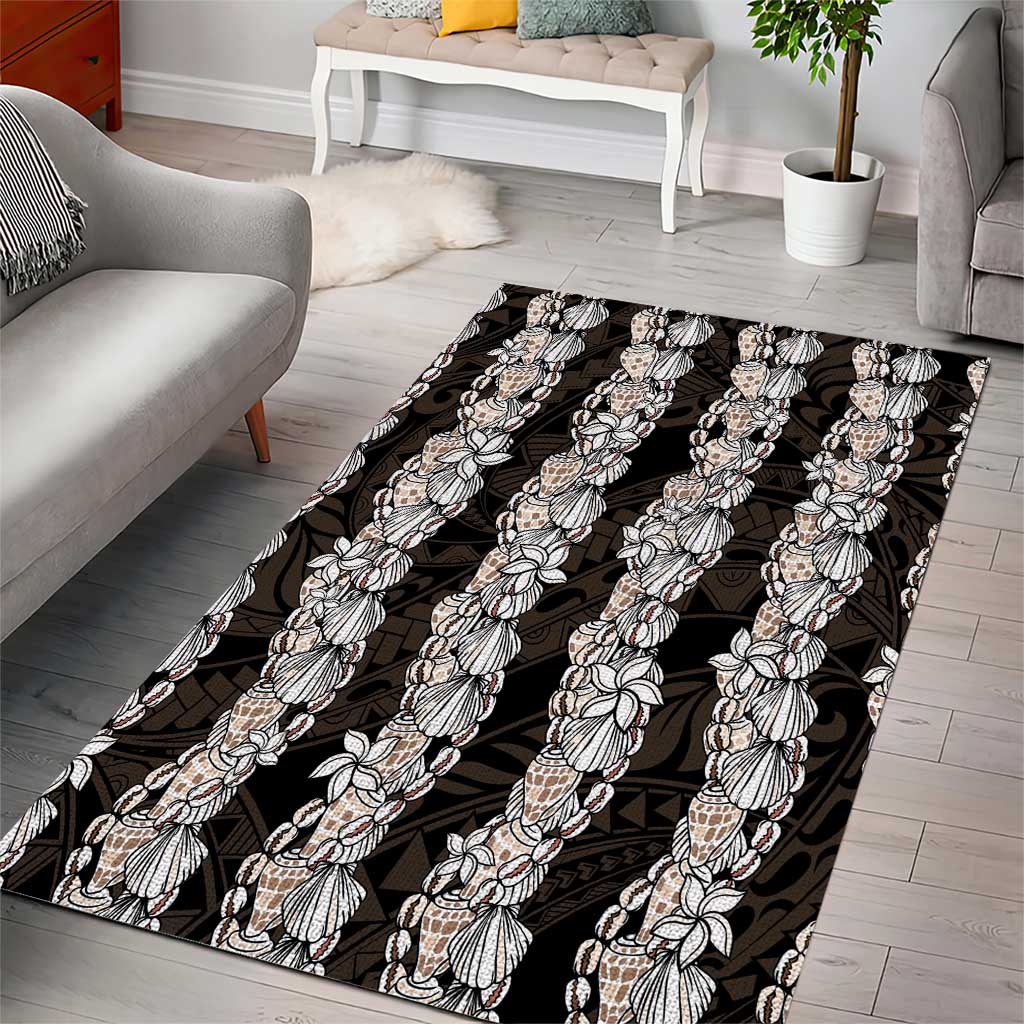 Black and Beige Hawaii Shell Lei Area Rug Hawaiian Sunrise Shell Hebrew Cone Plumeria - Polynesian Pride