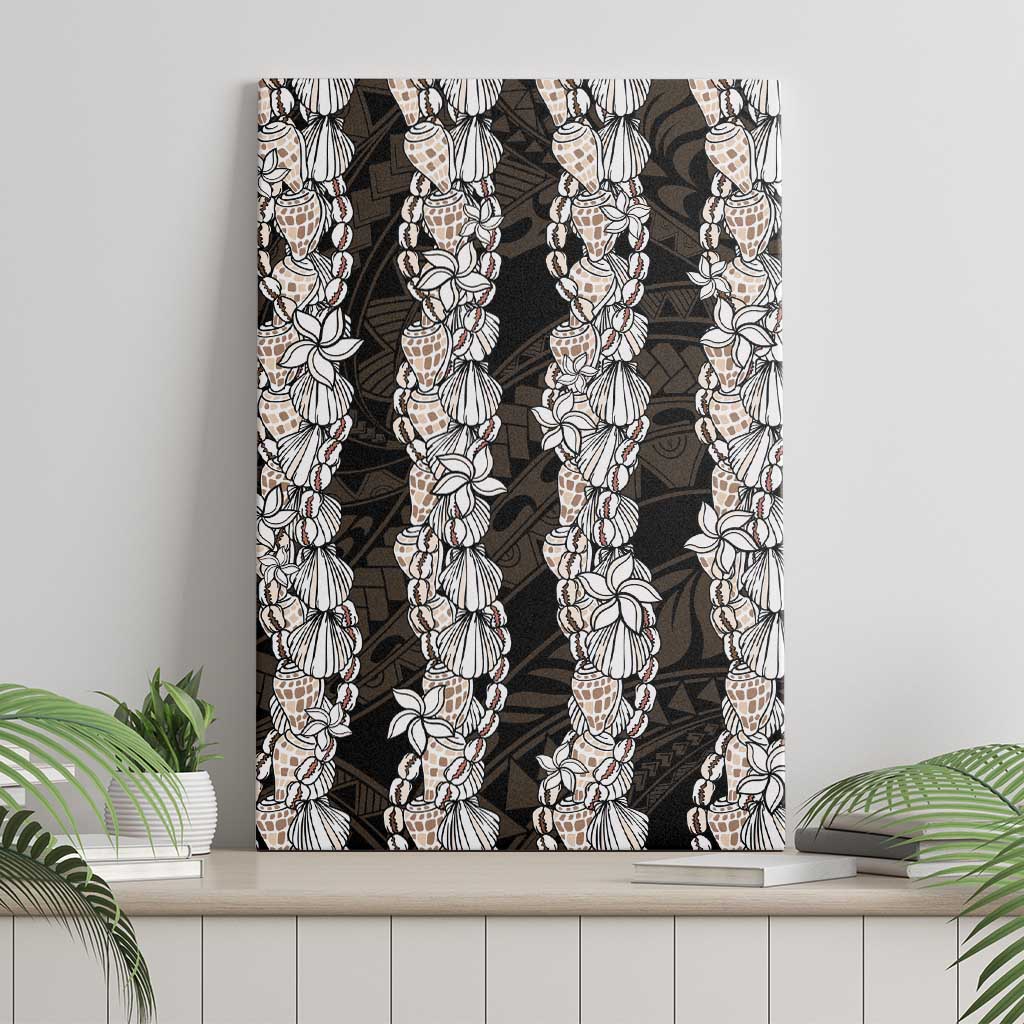 Black and Beige Hawaii Shell Lei Canvas Wall Art Hawaiian Sunrise Shell Hebrew Cone Plumeria - Polynesian Pride