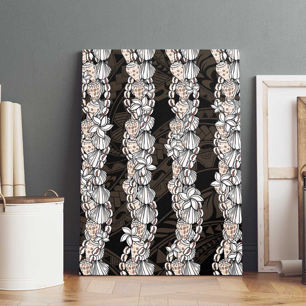 Black and Beige Hawaii Shell Lei Canvas Wall Art Hawaiian Sunrise Shell Hebrew Cone Plumeria - Polynesian Pride