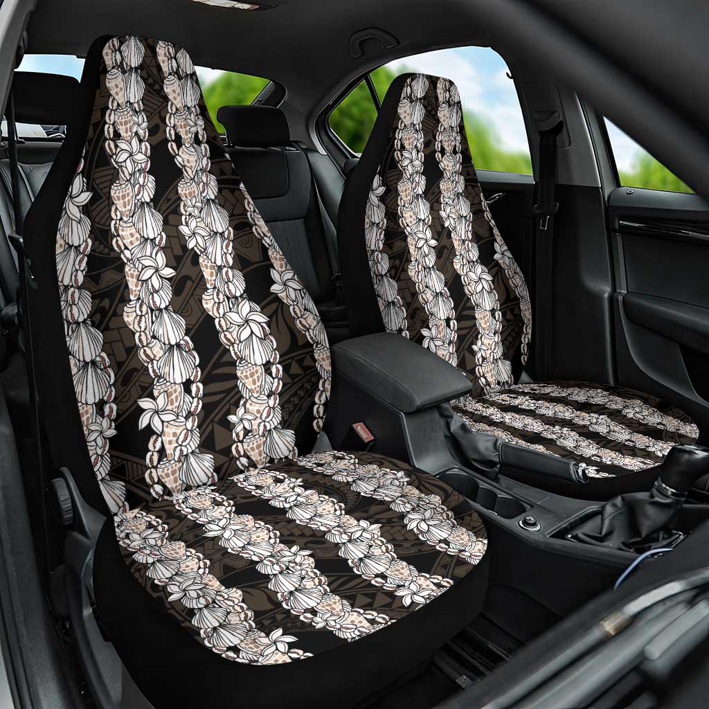Black and Beige Hawaii Shell Lei Car Seat Cover Hawaiian Sunrise Shell Hebrew Cone Plumeria - Polynesian Pride