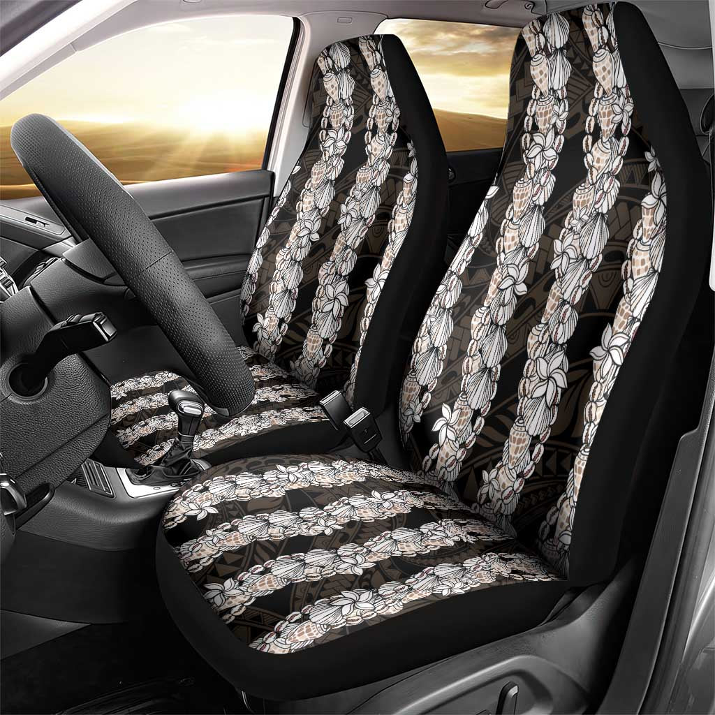 Black and Beige Hawaii Shell Lei Car Seat Cover Hawaiian Sunrise Shell Hebrew Cone Plumeria - Polynesian Pride