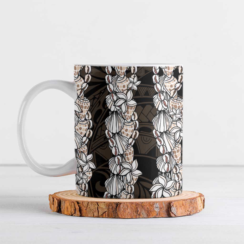 Black and Beige Hawaii Shell Lei Ceramic Mug Hawaiian Sunrise Shell Hebrew Cone Plumeria - Polynesian Pride